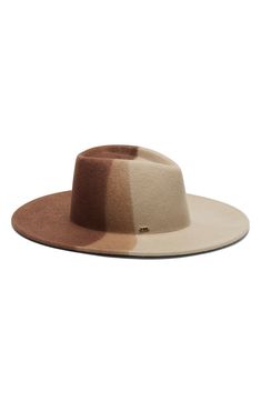 The classic felted-wool fedora outfitted with a 14-karat-gold logo plate gets a fashion-forward update in this colorblock edition dipped in chocolatey and creamy hues. 100% wool Sport clean Imported Fedora Outfit, Wool Fedora, Felt Fedora, Eugenia Kim, Felted Wool, Gold Logo, Wool Felt, Fedora, Color Blocking