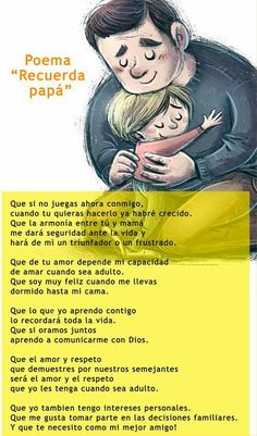 a poster with an image of a man hugging a woman's head and the words poema recuerda papa written in spanish