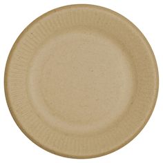 a beige plate with lines on the rim is shown in front of a white background