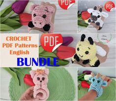 crochet patterns for small stuffed animals are shown here