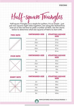 half square triangles worksheet with instructions to make them look like they are in the same