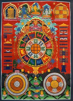 an elaborately decorated wall hanging on the side of a building with many different designs and colors