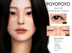 [poyopoyo] Asian Set | Eyelids & Eye Contacts - The Sims 4 Catalog Sims 4 Asian Makeup, Lotes The Sims 4, Eye Contacts, Makeup Cc, Sims Packs