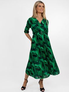 This gorgeous midi dress from Kate&Pippa features: Pleated skirt Faux wrap top Elasticated waist with belt detail Maternity Friendly Kate And Pippa, Skirt Leggings, Black Print, Blazer Coat, Pleated Skirt, Mother Of The Bride, Occasion Wear, Clothes For Sale, Casual Wear