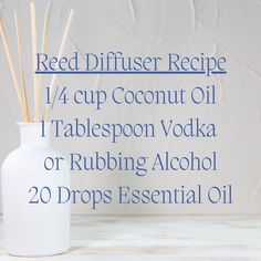 Reed Diffuser Recipe for those who'd like to switch out the chemical fragrances for the natural fragrance of essential oils. Coconut or carrier oil, alcohol and essential oils make this an easy recipe for anyone to make. Great easy DIY recipe or DIY gift idea. #theoilhouse #reeddiffuser #reeddiffusers #reeddiffuserhomefragrance #homefragrance #fragrance #naturalhome #greenhome #diycrafts #diyhomedecor #diyrecipe #essentialoilrecipes #essentialoilrecipe #australia Homemade Reed Diffuser Oil, How To Make A Reed Diffuser Diy, Christmas Reed Diffuser Recipe, Reed Diffuser Refill Diy, Make Your Own Reed Diffuser Oil, Homemade Reed Diffuser Oil Recipes, How To Make Reed Diffuser Oil Diy, Diy Reed Diffuser Oil Recipe, How To Make Diffuser Oil