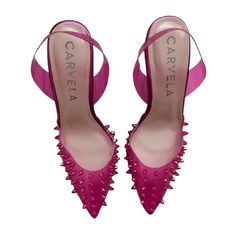 Carvela Lapis Pink Spiked Heels New. Never Worn, Only To Try On. Missing One Stud As Shown In Picture. Pink Slingback Pumps With Wrapped Heel For Party, Pink Party Slingback Pumps With Wrapped Heel, Spiked Open Heel Evening Heels, Pink Slingback Pumps With Sculpted Heel For Parties, Chic Spiked Open Heel Shoes, Chic Spiked Open-heel Heels, Chic Spiked Open Heel Heels, Summer Pointed Toe Heels With Spikes, Summer Spiked Pointed Toe Heels