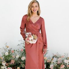 Bought On Here For A Wedding That Was Sadly Canceled. Used Once By Previous Posher Who Was Original Owner. In Euc, Ready For The Next Fall Or Winter Wedding! This Is In The Petite Maxi Length Which Is 41 Inches Waist To Hem. Color Is Cinnamon Rose - 708. The Actual Dress Is Shown Starting From The 5th Picture. From Revelry: Our Vera Satin Dress Is The Perfect Option For Your Beautiful Fall And Winter Weddings! Vera Features Long Sleeves That Connect At The Wrist With A Dainty Satin Button And Th Revelry Dresses, Cinnamon Rose, Winter Weddings, Satin Dress, Your Beautiful, Rose Color, Fall And Winter, Satin Dresses, Winter Wedding