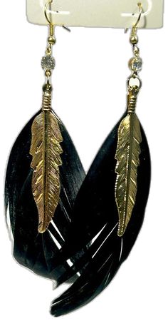 Elegant Black Feather Jewelry, Black Feather Jewelry For Party, Black Feathered Jewelry For Party, Adjustable Black Feather Jewelry, Gold Feather Earrings, Gold Feathers, Feather Earrings, Charlotte Russe, Long Earrings