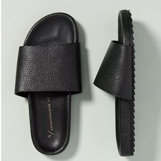 New In Box, Anthropologie Black Pebbled Faux Leather Slide Sandals. Eu 41 / Us 11 Sold Out! Chic Everyday Synthetic Sandals, Everyday Black Sandals With Textured Footbed, Black Everyday Sandals For Spring, Anthropologie Shoes, Leather Slide Sandals, Black Pebbles, Slide Sandals, Black Sandals, Women's Shoes Sandals