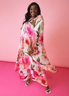 Our beautiful oversized floral print kimono allows for endless flows relaxation with an ankle-grazing length over wide-leg pants. Kimono Plus Size, Plus Size Jacket, Plus Size Kimono, Plus Size Tunic, Floral Print Kimono, Satin Kimono, Print Kimonos, Ashley Stewart, Floral Blouse