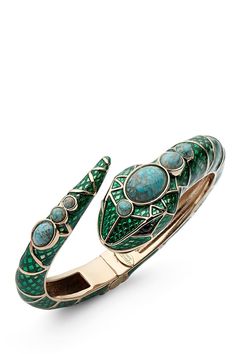 Aquazzura serpente bangle bracelet in emerald gold. Brass, Enamel, Glass Made in Italy Green Serpent, Snake Bangle, Serpent Jewelry, The Bangles, Snake Jewelry, Snake Bracelet, Big Diamond, Prince Albert, Snake Ring