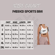 Sports Bra With Built-in Padding For Sports Season, Technical Sports Bra With Built-in Padding For Training, Compressive Sports Bra With Built-in Padding For Light Sports, Technical Training Sports Bra With Built-in Padding, Technical Sports Bra With Built-in Padding, Bra Size Chart, Bra Size Charts, Padded Sports Bra, Sport Bh