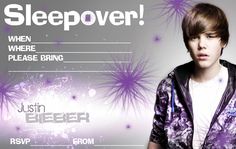 a young man is wearing a purple jacket and white t - shirt with the words sleepover on it