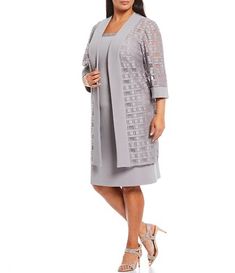 Le Bos Plus Textured 3-Piece Pant Set | Dillard's Knee Length Dresses Formal, Long Jacket Dresses, Plus Size Wedding Guest Dresses, Dress Geometric, Mother Of Bride Outfits, Work Formal, Geometric Lace, Dress Stretch, Lace Jacket