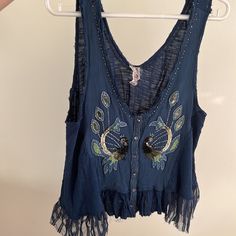 Gorgeous Never Worn Great For Festivals Free People Poshmark, Blue Bohemian Cotton Tops, Blue Cotton Bohemian Tops, Bohemian Blue Cotton Tops, Blue Embellished Sleeveless Top, Blue Bohemian Summer Top, Bohemian Blue Summer Top, Boho Cowgirl Outfit, Peacock Clothes