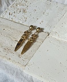 Dagger Earrings — Heron and Lamb Ancient Roman Jewelry, Aventurine Ring, Brass Sculpture, Dagger Earrings, Crescent Earrings, Urn Jewelry, Funky Jewelry, Brass Jewelry, Jewelry Inspo