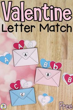 valentine letter match with envelopes and hearts