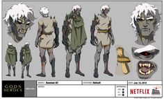 an image of some character designs for the game god's hero, including two men and