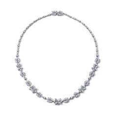 This special modern estate necklace was designed with a floral motif comprised of marquise diamonds and full cut round diamonds. Available in Platinum Diamond weight = 17.5 carats Diamond quality = G/H color, VS/VS2 clarity Necklace length = 16.25in Clasp is a diamond flower Center flower features an enhancer bail and can be used to add a charm. This can be removed upon request. Estimated from the 1990s Vintage and Antique jewelry should be handled and worn with extra care. This item is FINAL SA Luxury Diamond Cut Flower Pendant Necklaces, Luxury Diamond White Necklace With Flower Pendant, Vintage Diamond Necklace, Modern Estate, Diamond Cocktail Rings, Flower Center, Vintage Birthday, Jewelry Lookbook, Band Bracelet