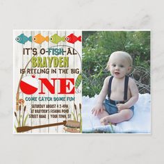 The Big One Fishing Theme Gray Boys First Birthday Invitation Postcard Fishing Invitations, Fishing Birthday Invitations, Boys First Birthday, Fishing Birthday Party, Western Birthday Party, Wood Invitation, Western Birthday, Fishing Party, Fishing Birthday