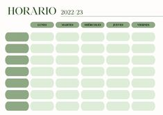 a green and white printable planner with the words hora ro on it's side