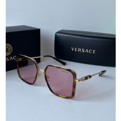 Brand New Versace Ve2261 100284 Brown Square Sunglasses. Havana Brown Square Frames With Tinted Violet Lenses And Gold Detailing. 100% Uva/Uvb Protected Lens. Adjustable Nose Pads. Measures 56-18-140. Retail Price $414. Comes With Box, Case, Cloth, And All Papers. Brown Square, Versace Accessories, Havana Brown, Square Frames, Havana, Square Sunglasses, Sunglasses Accessories, Versace, Lenses