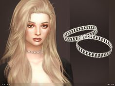 an image of a woman with long blonde hair and two diamond bracelets on her neck