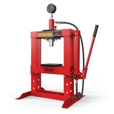 a red hydraulic jacking machine on a white background