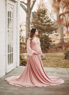 Elegant Flowy Maternity Gown, Elegant Maternity Flowy Gown, Flowy Long Sleeve Maternity Dress, Modest Flowy Maternity Dress, Chiffon Flowy Maternity Maxi Dress, Flowy Chiffon Maternity Dress, Flowy Floor-length Maternity Dress, Flowy Modest Maternity Maxi Dress, Flowy Chiffon Maternity Dress For Wedding