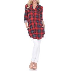 White Mark Women's Piper Plaid Tunic Top is the perfect button up for all year round. This Tunic is made with a light weight stretch fabric and available in assorted plaid prints. The Piper Plaid Tunic Top features hidden side pockets and long sleeves, finished with buttoned roll-tab cuffs. Size: L.  Color: Black.  Gender: female.  Age Group: adult. Flannel Tunic, Plaid Tunic, Women Tunic Tops, White Mark, Plaid Fabric, Long Sleeve Tunic, Womens Tunics, Plaid Flannel, Tunic Top