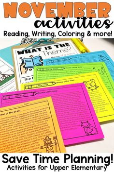 the november reading and writing activities for kids