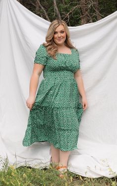 "The dress that started it all, the Limerick Dress is the most comfortable and versatile midi dress you may ever own. Definitely a fan favorite, this green floral dress features a romantic midi-length skirt and a square neckline. The flattering silhouette is enhanced by the wide waistband and pleated bust detailing. This dress is seriously so comfy, we promise that making this a wardrobe staple will not be a miss! All Poet dresses come with a cardstock poem delivered in a wax-sealed envelope. 🪶 Wedding Dress Green, Dress For Women Wedding, Women Wedding Dress, Square Neckline Dress, Teacher Dresses, Green Wedding Dresses, Green Dress Casual, Womens Wedding Dresses, Half Sleeve Dresses