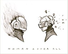 two helmets with the words human after all written on them