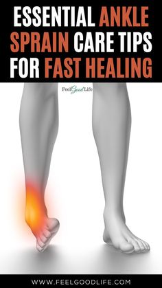 an ankle with the words essential ankle sprain care tips for fast healing