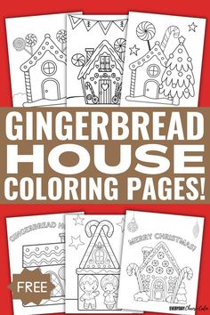 the gingerbread house coloring page is shown with free printables for kids to color