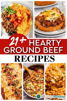 A collage featuring various hearty ground beef dishes, including taco salads, cheesy casseroles, and skillet meals with a rich, comforting look. Dinner Ground Beef, Best Ground Beef Recipes, Comforting Meals, Ground Beef And Broccoli, Sweet Potato Skillet, Crowd Pleasing Recipes, Ground Beef Casserole, Weekend Meals, Hamburger Meat