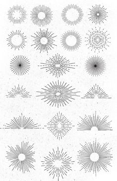 sunbursts are shown in black and white, with the same pattern as they appear