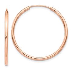 14K Rose Gold Endless Hoop Earrings (1 1/8") Rose Gold Texture, Tube Hoop Earrings, Hoop Earrings Style, Gold Polish, Accessories Jewelry Earrings, Rose Earrings, Gold Texture, Fine Jewellery Earrings, Beautiful Gift Boxes