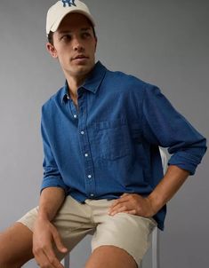 AE Everyday Oxford Button-Up Shirt Collared Cotton Flannel Shirt With Welt Pockets, Casual Cotton Flannel Shirt With Button Closure, Everyday Cotton Collared Flannel Shirt, Everyday Cotton Flannel Collared Shirt, Everyday Blue Cotton Flannel Shirt, Relaxed Fit Cotton Flannel Shirt With Button Closure, Cotton Flannel Shirt With Button Closure And Relaxed Fit, Casual Cotton Flannel Shirt With Welt Pockets, Button Down Shirt Outfit Men