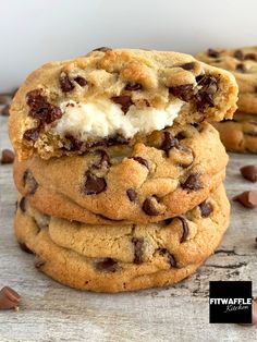 chocolate chip ice cream sandwich cookies stacked on top of each other