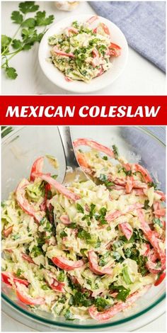 mexican coleslaw salad in a glass bowl