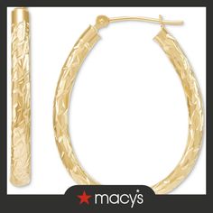 in stock Luxury Oval Hoop Earrings, Macy's Oval Yellow Gold Earrings, Macy's Yellow Gold Oval Earrings, Macy's Oval Gold Jewelry, Luxury 14k Gold Oval Hoop Earrings, Fine Jewelry Oval Hoop Earrings With Polished Finish, Oval Polished Hoop Earrings Fine Jewelry, Oval Hoop Earrings With Polished Finish, Oval Diamond Cut Hoop Earrings For Formal Occasions