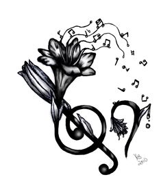 a flower with music notes coming out of it