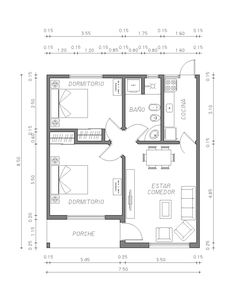 the floor plan for a two bedroom apartment with an attached kitchen and living room area