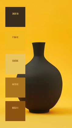 Colors:
392E1D
F1BA1E
EAC55E
AA751C
8C5311 Monochromatic Background, Yellow Backdrop, Minimalist Theme, Black Vase, Vase Design, Deep Black, Minimalist Aesthetic, Yellow Background