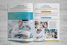 an open medical brochure with images of people in the hospital and on the table