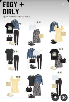 Edgy Outfits Summer, Edgy Capsule Wardrobe, Outfit Viaje, Flatlay Outfit, Plus Size Edgy, Casual Edgy Outfits, Edgy Summer Outfits, Outfit Capsule, Style Capsule Wardrobe