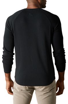 A comfy cotton-blend knit with contrasting top-stitching adds to the appeal of this timeless henley. 58% cotton, 39% polyester, 3% spandex Machine wash, tumble dry Imported Casual Black Henley For Fall, Casual Black Henley With Crew Neck, Casual Black Crew Neck Henley, Contrast Top, Nordstrom Store, Black Fits, Top Stitching, Stitching, Cotton Blend