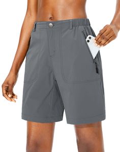 PRICES MAY VARY. Quick Dry Fabric: Stretch nylon material women's hiking shorts, lightweight, moisture wicks and durable, offers cool free movement for summer outdoor activities. Zipper Pocket: Two side zipper pockets and one back zipper pocket with the stylish line, secure storage some travel items for summer trip. Elastic Waist: Classic women's shorts cut, elastic waist, bottom closure type with zipper fly and 1.7'' belt loop constructed for a personalized fit. Waterproof & Sun Protection: Wat Cargo Shorts With Pockets For Camping, Short Cargo Shorts With Pockets For Camping, Functional Hiking Shorts With Pockets, Functional Shorts With Pockets For Hiking, Functional Athletic Shorts With Side Pockets For Hiking, Summer Athletic Shorts With Functional Pockets For Outdoor Activities, Outdoor Bermuda Cargo Shorts, Travel Shorts With Pockets, Waterproof Nylon Shorts For Outdoor