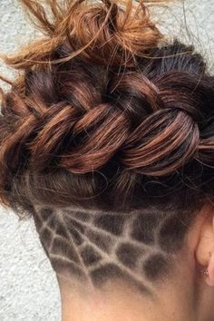 Spiderweb Undercut, Undercut Design, Girl Undercut, Undercut Hair Designs, Punk Hairstyles, Haircut Undercut, Undercut Designs, Undercut Long Hair, Halo Braid